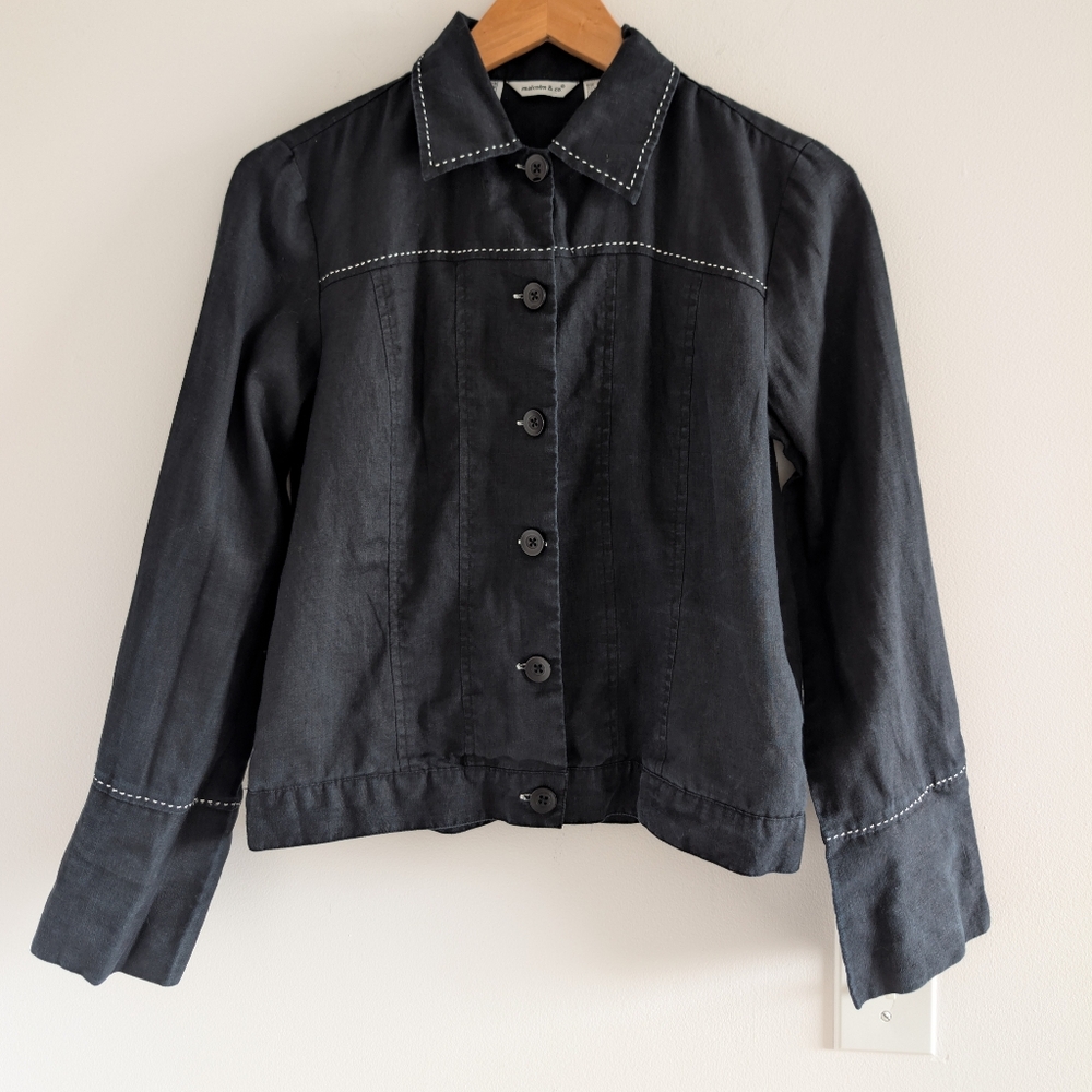 100% Irish Linen Button Down Black Top